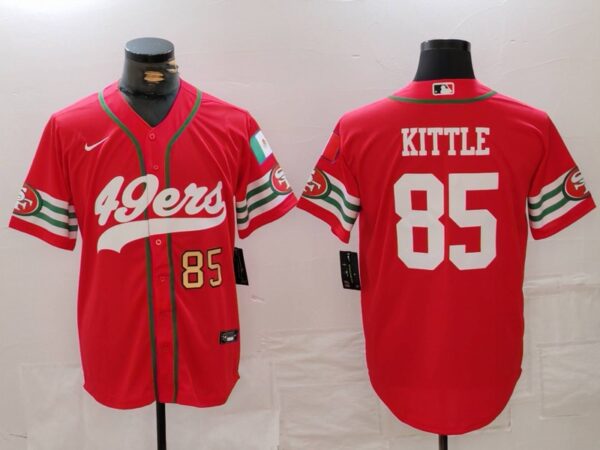 Men's San Francisco 49ers #85 George Kittle Red With Patch Cool Base Stitched Baseball Jerseys