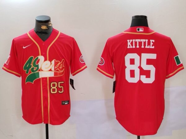 Men's San Francisco 49ers #85 George Kittle Red With Patch Cool Base Stitched Baseball Jerseys
