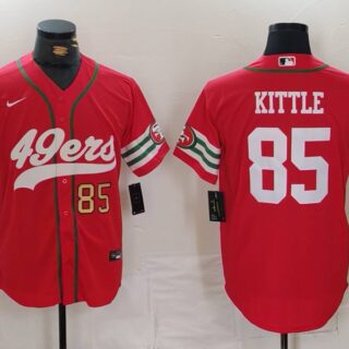 Men's San Francisco 49ers #85 George Kittle Red With Patch Cool Base Stitched Baseball Jerseys