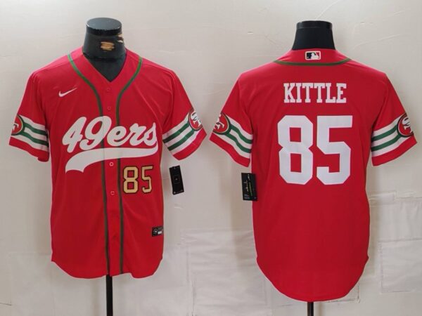 Men's San Francisco 49ers #85 George Kittle Red With Patch Cool Base Stitched Baseball Jerseys