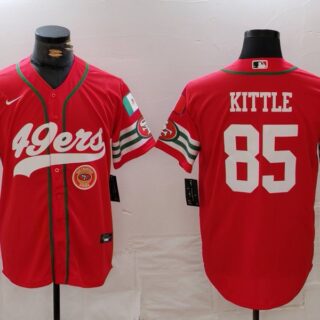 Men's San Francisco 49ers #85 George Kittle Red With Patch Cool Base Stitched Baseball Jersey