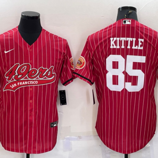 Men's San Francisco 49ers #85 George Kittle Red With Patch Cool Base Stitched Baseball Jersey