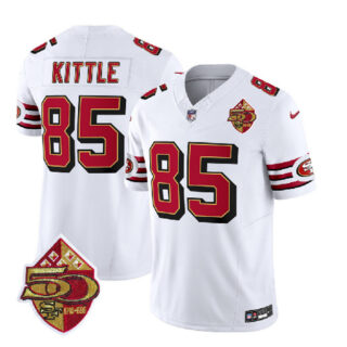 Men's San Francisco 49ers #85 George Kittle White 2023 F.U.S.E. 50th Patch Vapor Untouchable Limited Stitched Football Jersey