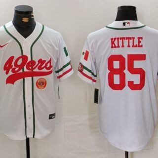 Men's San Francisco 49ers #85 George Kittle White With Patch Cool Base Stitched Baseball Jersey