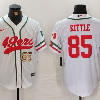 Men's San Francisco 49ers #85 George Kittle White With Patch Cool Base Stitched Baseball Jersey