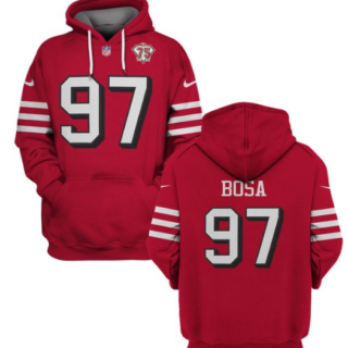 Men's San Francisco 49ers #97 Nick Bosa 2021 Red 75th Anniversary Pullover Hoodie