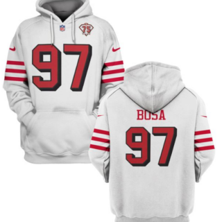 Men's San Francisco 49ers #97 Nick Bosa 2021 White 75th Anniversary Pullover Hoodie