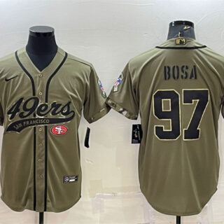 Men's San Francisco 49ers #97 Nick Bosa 2022 Olive Salute To Service Cool Base Stitched Baseball Jersey