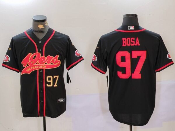Men's San Francisco 49ers #97 Nick Bosa Black With Patch Cool Base Stitched Baseball Jerseys