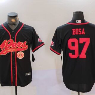 Men's San Francisco 49ers #97 Nick Bosa Black With Patch Cool Base Stitched Baseball Jersey
