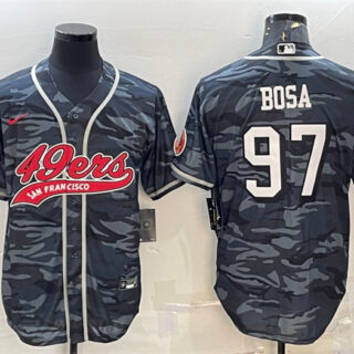 Men's San Francisco 49ers #97 Nick Bosa Grey Camo With Patch Cool Base Stitched Baseball Jersey