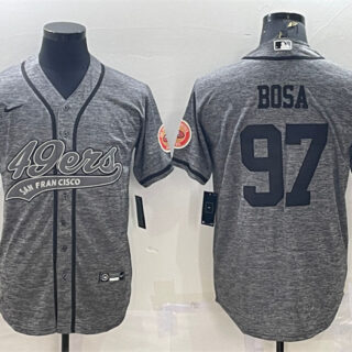 Men's San Francisco 49ers #97 Nick Bosa Grey With Patch Cool Base Stitched Baseball Jersey