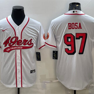 Men's San Francisco 49ers #97 Nick Bosa New White With Patch Cool Base Stitched Baseball Jersey