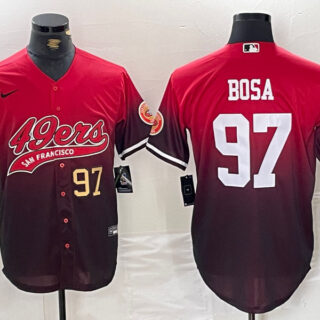 Men's San Francisco 49ers #97 Nick Bosa Red Black With Patch Cool Base Stitched Baseball Jerseys