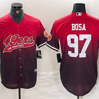 Men's San Francisco 49ers #97 Nick Bosa Red Black With Patch Cool Base Stitched Baseball jerseys