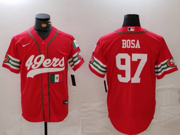 Men's San Francisco 49ers #97 Nick Bosa Red With Patch Cool Base Stitched Baseball Jerseys
