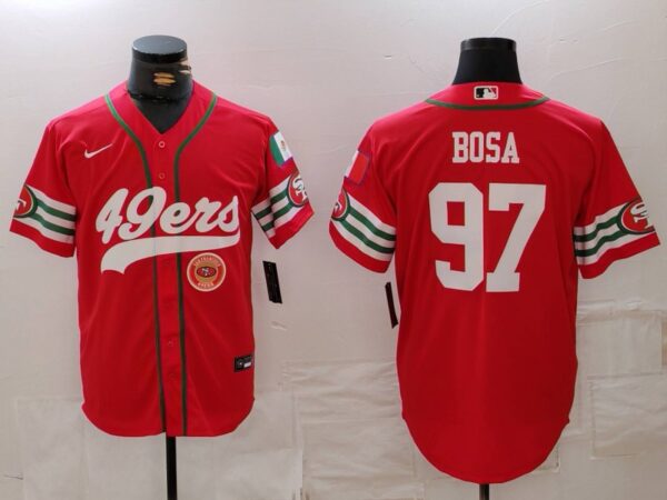 Men's San Francisco 49ers #97 Nick Bosa Red With Patch Cool Base Stitched Baseball Jerseys