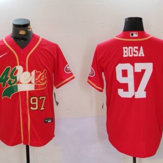 Men's San Francisco 49ers #97 Nick Bosa Red With Patch Cool Base Stitched Baseball Jerseys
