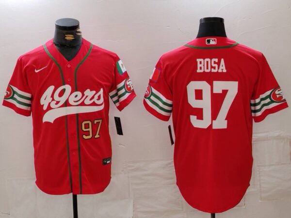 Men's San Francisco 49ers #97 Nick Bosa Red With Patch Cool Base Stitched Baseball Jerseys