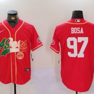 Men's San Francisco 49ers #97 Nick Bosa Red With Patch Cool Base Stitched Baseball Jersey