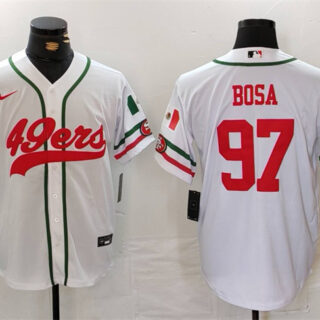 Men's San Francisco 49ers #97 Nick Bosa White With Patch Cool Base Stitched Baseball Jersey