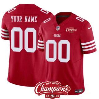 Men's San Francisco 49ers Active Player Custom Red 2023 F.U.S.E. NFC West Champions Patch Stitched Football Jersey