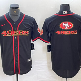 Men's San Francisco 49ers Black Team Big Logo With Patch Cool Base Stitched Baseball Jerseys 1