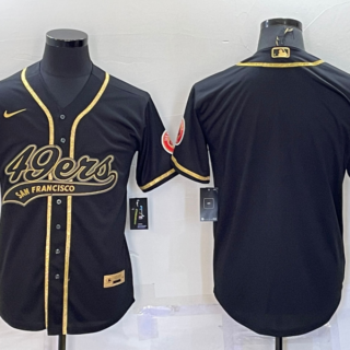 Men's San Francisco 49ers Blank Black Gold With Patch Cool Base Stitched Baseball Jersey