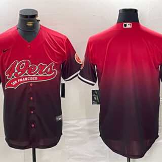 Men's San Francisco 49ers Blank Red Black With Patch Cool Base Stitched Baseball Jersey