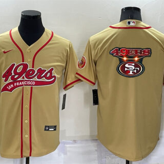 Men's San Francisco 49ers Gold Team Big Logo With Patch Cool Base Stitched Baseball Jersey