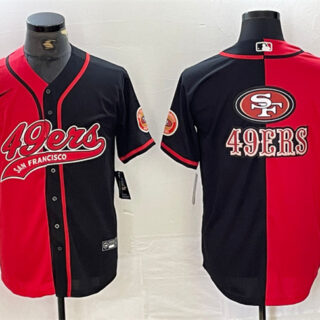 Men's San Francisco 49ers Red Black Split Team Big Logo With Patch Cool Base Stitched Baseball Jersey 3