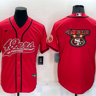 Men's San Francisco 49ers Red Team Big Logo With Patch Cool Base Stitched Baseball Jersey