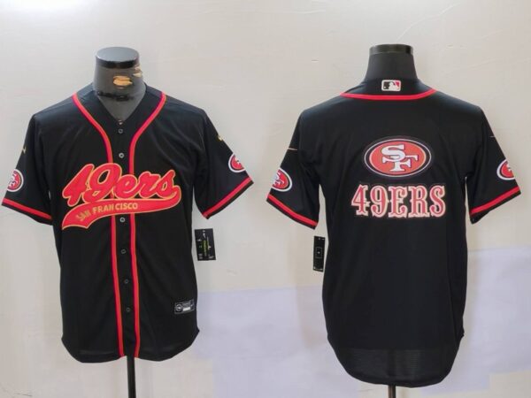 Men's San Francisco 49ers Team Big Logo Black With Patch Cool Base Stitched Baseball Jerseys