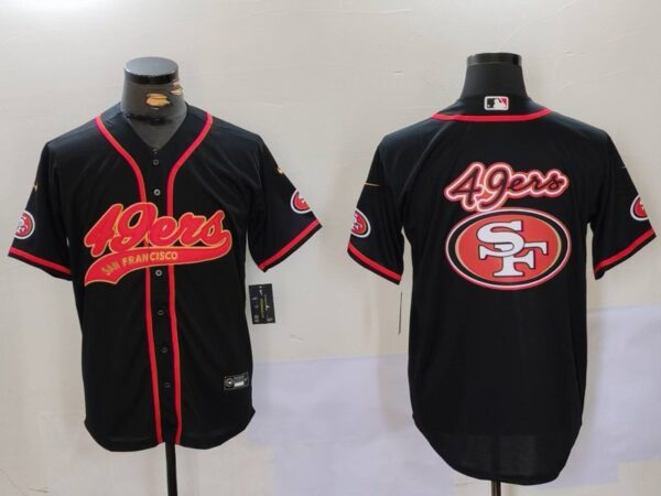 Men's San Francisco 49ers Team Big Logo Black With Patch Cool Base Stitched Baseball Jerseys