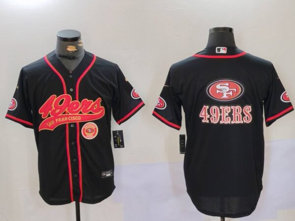 Men's San Francisco 49ers Team Big Logo Black With Patch Cool Base Stitched Baseball Jerseys