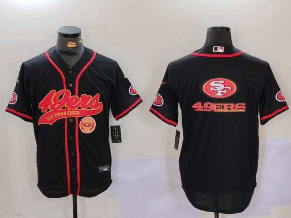 Men's San Francisco 49ers Team Big Logo Black With Patch Cool Base Stitched Baseball Jerseys