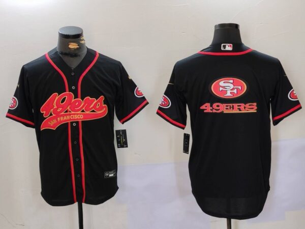 Men's San Francisco 49ers Team Big Logo Black With Patch Cool Base Stitched Baseball Jerseys