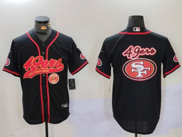 Men's San Francisco 49ers Team Big Logo Black With Patch Cool Base Stitched Baseball Jerseys