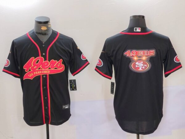 Men's San Francisco 49ers Team Big Logo Black With Patch Cool Base Stitched Baseball Jerseys