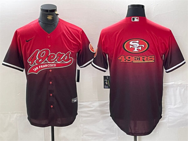 Men's San Francisco 49ers Team Big Logo Red Black With Patch Cool Base Stitched Baseball Jerseys