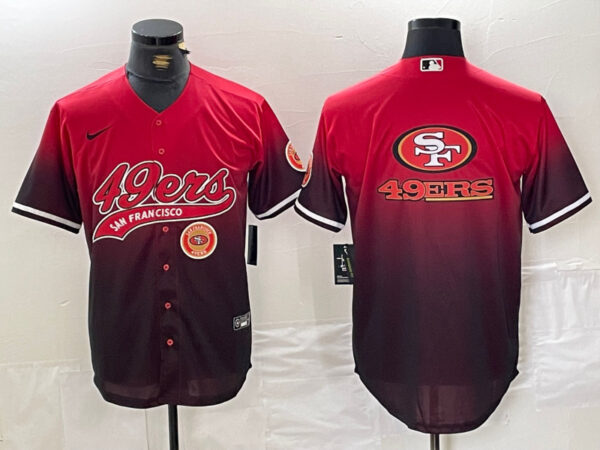 Men's San Francisco 49ers Team Big Logo Red Black With Patch Cool Base Stitched Baseball Jerseys