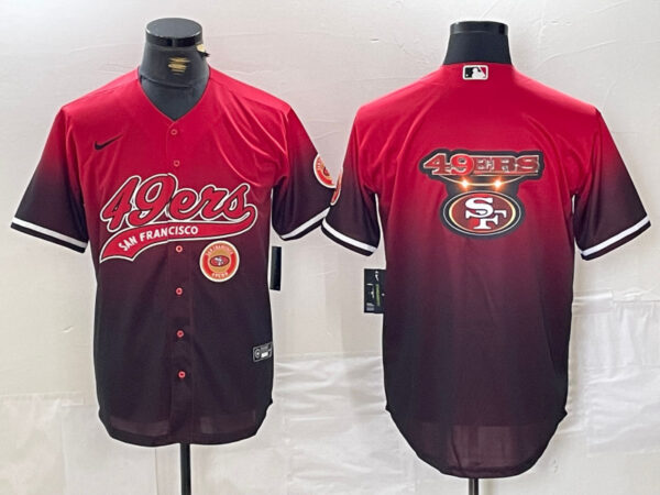 Men's San Francisco 49ers Team Big Logo Red Black With Patch Cool Base Stitched Baseball Jerseys