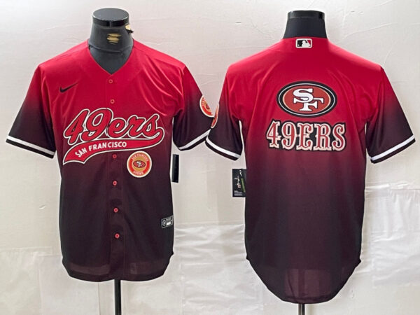 Men's San Francisco 49ers Team Big Logo Red Black With Patch Cool Base Stitched Baseball Jerseys