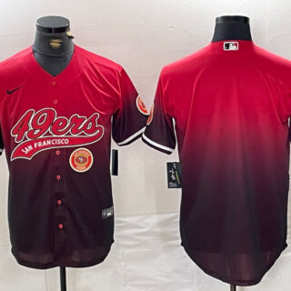 Men's San Francisco 49ers Team Big Logo Red Black With Patch Cool Base Stitched Baseball Jerseys