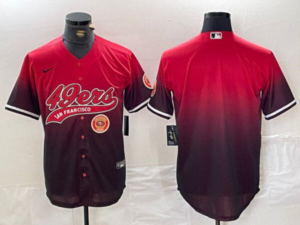 Men's San Francisco 49ers Team Big Logo Red Black With Patch Cool Base Stitched Baseball Jerseys