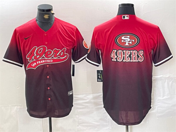 Men's San Francisco 49ers Team Big Logo Red Black With Patch Cool Base Stitched Baseball Jerseys