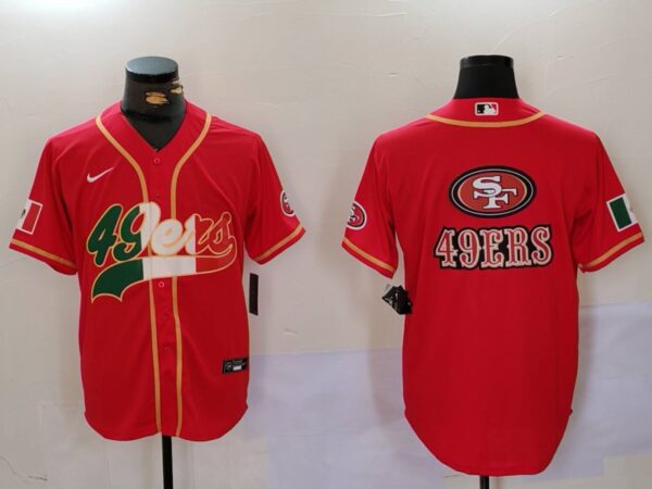 Men's San Francisco 49ers Team Big Logo Red With Patch Cool Base Stitched Baseball Jerseys