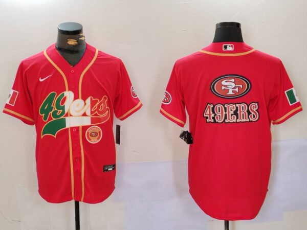 Men's San Francisco 49ers Team Big Logo Red With Patch Cool Base Stitched Baseball Jerseys