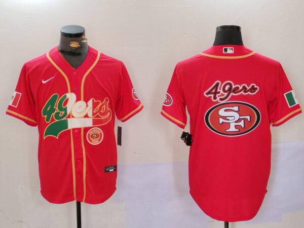 Men's San Francisco 49ers Team Big Logo Red With Patch Cool Base Stitched Baseball Jerseys