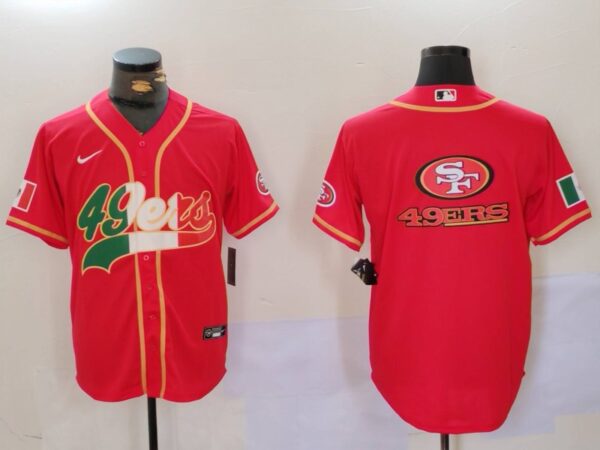 Men's San Francisco 49ers Team Big Logo Red With Patch Cool Base Stitched Baseball Jerseys